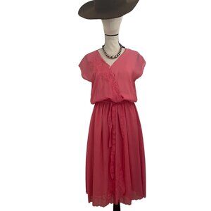 Vintage Jack Cristy French Design Sheer Pink Dress S Elastic Waist